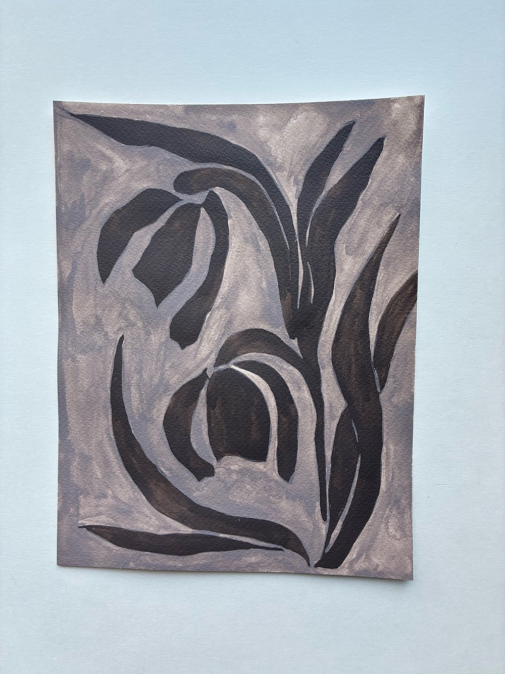 Neutral Brown Abstract Monochrome Floral Modern Artwork